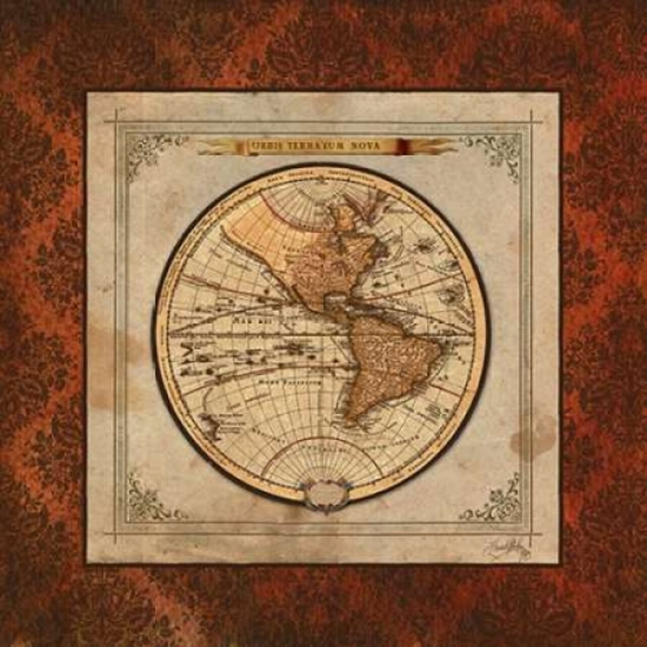Red Damask Map I Poster Print by Elizabeth Medley - Item # VARPDX8564